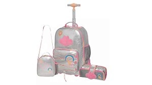 Kit Mochila Rodas Lilica Glimmer Lancheira Estojo Necessaire